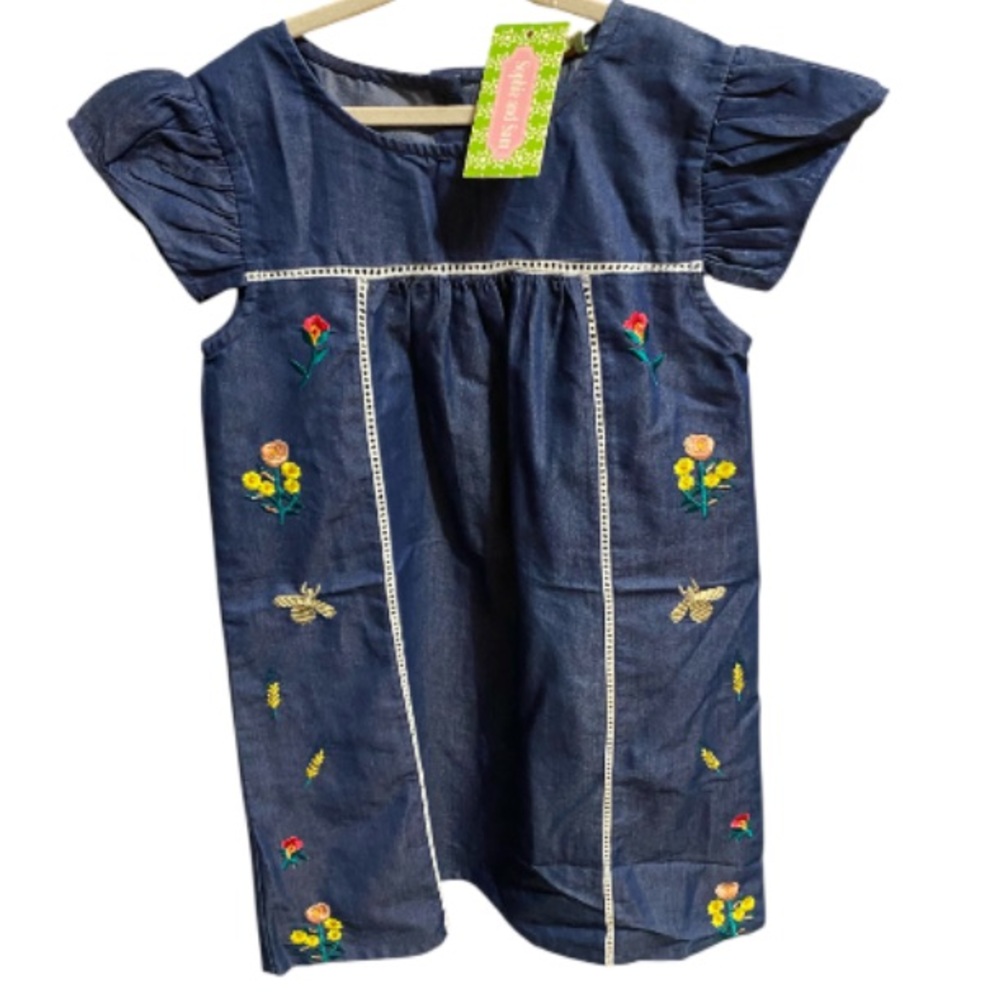Sophie & Sam Embroidered Chambray Dress Floral NWT Size 6